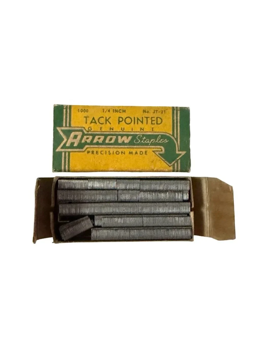 Vintage Arrow Staples JT-21 1/4 Inch Tack Pointed Staples Box 1000 Genuine Faste